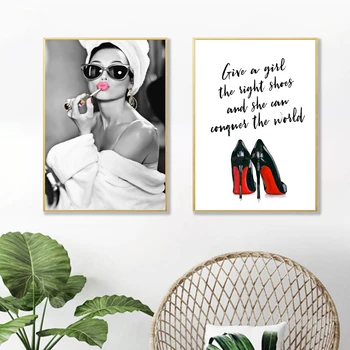 Classic Fashion Girl Make Up Moderne Poste Lady Værelse Udskriver Lærred Maleri Væg Kunst Modulopbygget Væg Billede Til Soveværelset Home Decor
