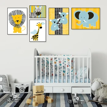 FOOCAME Giraf, Løve, Elefant Nordiske Dyr Plakat Væg Kunst, Lærred Maleri Print Baby Planteskole Dekoration Billeder til børneværelset