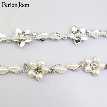 1 værftet stjernede perle med rhinestone trim sølv plating flatback pearl krystal dekorative kæde tilbehør til beklædningsgenstande ML095