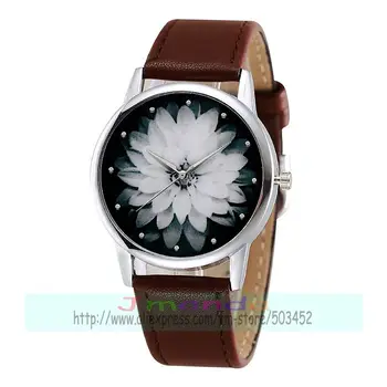 100pcs/masse fashion sort hvid blomst læder ure sølv sag casual ur quartz armbåndsur engros blomst dame ur