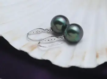 10mm 12mm 14mm 16mm kvinder Smykker Øreringe lyse mørke grønne runde perle naturlige shell perle med rhinestone dingle krog Øreringe