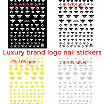 10stk logo nail art stickers luksuriøse designer-nail art reparation dekoration i sort og hvid med guld og sølv nail art stickers