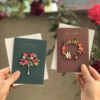 10stk tilfældige smukke Mini Lykønskningskort Håndlavede Farverige Træ Ornament Påske bryllup fødselsdag part indretning gave