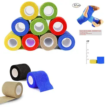 12 PACK Selvklæbende Wrap Tape Medicinsk Sammenhængende Bandager Fleksibel Strække Athletic Stærk Elastisk førstehjælp Tape til Ankel Knæ