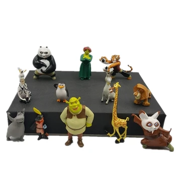 12pcs/set DSN Shrek Panda Madagaskar Legetøj PVC-Action Figurer, Film, TV Plys Legetøj Kids Legetøj Gaver til Børn Julegaver