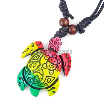 12pcs Tribal Style Yak Bone Carving Farverige Frog Solen Smil Havskildpadder Halskæde Amulet Gave MN229