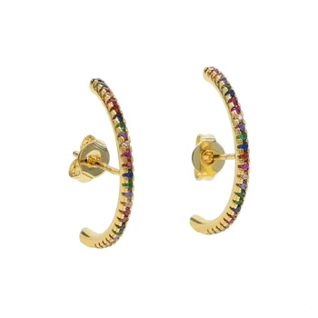 13-15 mm mini lille cirkel bane multi farverige cubic zirconia øreringe guld farve, delikat minimal multi pierced stud øreringe