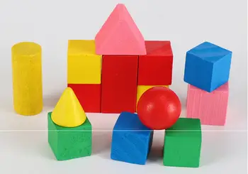 14Pcs/taske Farverige Træ-Solid Geometry Blokke Legetøj Tidlig Uddannelse byggesten Legetøj For Børn