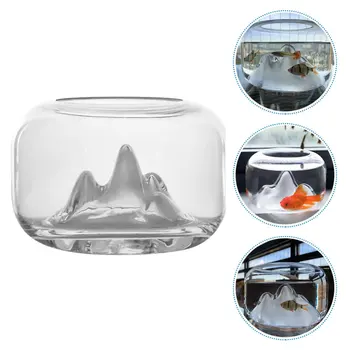 1PC Glas Transparent Akvarium Stenhøjen Pynt Fisk Tank Runde Fisk Tank