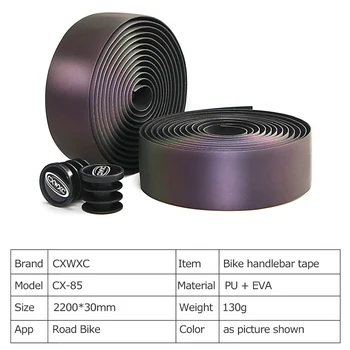 2 Ruller CXWXC Non-Slip Reflekterende Cykel Cykelstyr Tape Fotokromisk Bar EVA Bånd Greb Wrap PU Læder med Bar Ende Plug