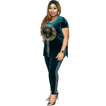 2 Stykke Tøj til Kvinder Bukser og Top Flannel Print Lang T-shirt med Elastiske Bukser Mode Afrikanske Damer Passer til Plus Size Sæt