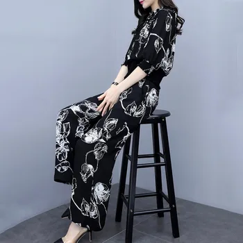 2019 nye mode afslappet chiffon vedhæng ord skulder bred ben bukser, der passer plus size to delt sæt to kvinder stykke udstyr
