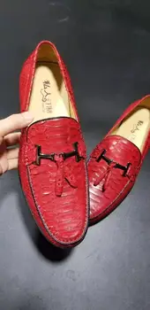 2019 nyligt røde guld farve Nyligt top kvalitet i ægte python hud mænd sko fashin fritid flade sko sneaker letvægts mænd sko