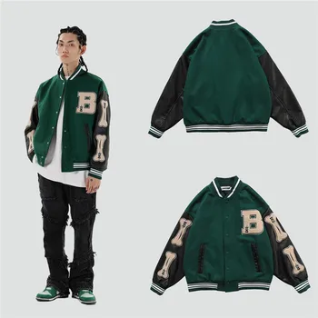 2020 hip hop streetwear baseball jakke, frakke, litra B), knogle broderi Stand-up krave japansk streetwear bombefly college jakke