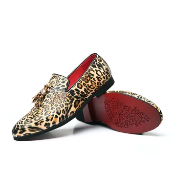 2020 Luksus Læder Mænd Sko Mode Frynsede Leopard Loafers Mænd Slip-on Party Casual Sko Størrelse 38-48 Dropshipping