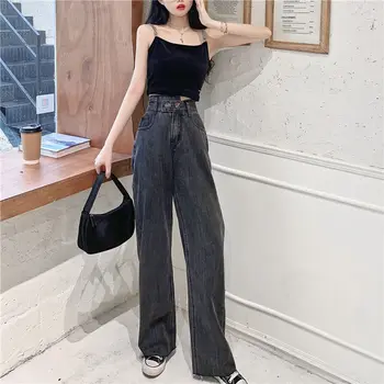 2020 Nye Efteråret Kvinder Jeans Med Høj Talje Bukser Med Bred Ben Streetwear Denim Vintage Mode Harajuku Lige Løs Bukser E371