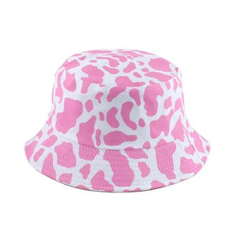 2020 Nye Koreanske Mode Pink Ko Print Bucket Hat Kvinder Reversible Fiskeri Cap Bob Chapeau Efterår, Sommer