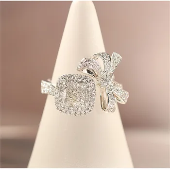 2020 Nye Moissanite 18K Hvide Guld Gruppen Indlagt Gul Diamant Sløjfeknude Smuk Luksus Engagement Ring