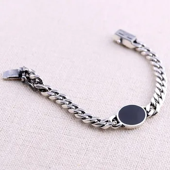 2020 nye s925 rent sølv vintage black ovalt armbånd til kvinde Thai sølv nødlidende tank kæde fashion vilde kvindelige armbånd