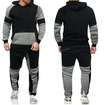 2020 nye Sportstøj Plus-sized herretøj kontrast sweater hooded sat 2 stykker mænds lynlås fashion brand til Casual frakke to-
