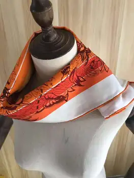 2021 nye ankomst vinter forår orange leopard ren silke tørklæde twill hånd lavet roll 90*90 cm sjal wrap til kvinder, dame