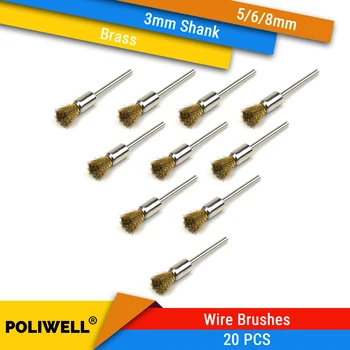 20Pcs Messing stålbørster med 3mm Stang-Metal Rust Fjernelse Rotary Polermaskine Pensel, Pen Formet Mini Drill el-Værktøj, Tilbehør
