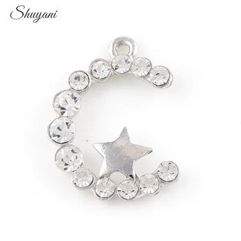 21*29mm Fashion Armbånd, Vedhæng Smykker Sølv Krystal Moon Star Charms Vedhæng Til gør det selv Smykker at Gøre Håndlavet Håndværk