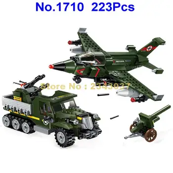223pcs combat zone militære air ground kamp fighter pansret køretøj, 4 byggesten Toy