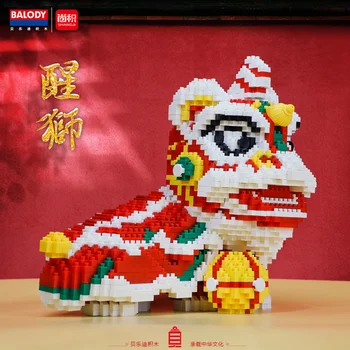 2612pcs+ Lion Dance Mini-byggeklodser 3D-Model Kinesisk nytår Traditionelle Kultur Diamant Micro Mursten Legetøj for Børn