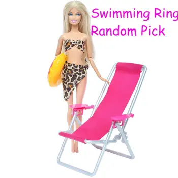 3 Stk/Pakke =1x Sommer Strand Badedragt, Bikini, Badetøj + Tilfældig 1x Svømning Redningskrans +1x Strand Stol Tilbehør til Barbie Dukke