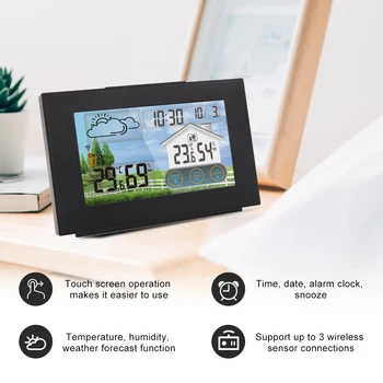 3 Udendørs Sensor Trådløs vejrstation, Farve Touchscreen LCD-Display Temperatur Fugtighed Vejrudsigt Udsæt Vækkeur