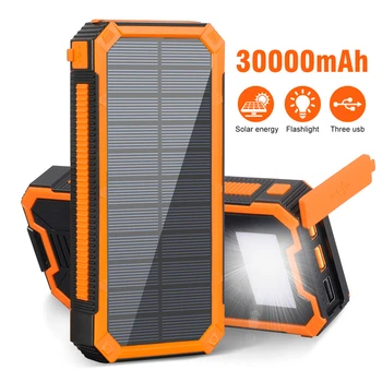 30000mAh Solar Power Bank Bærbare Oplader PD18W USB Type C Poverbank med Vandtæt SOS LED Lys Powerbank til iPhone Xiaomi