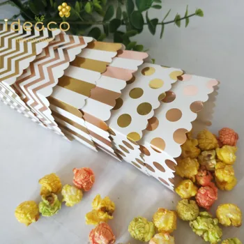 36pcs Tæller Små Papir Popcorn Favoriserer Kasser Rose Gold Foil Assorterede med Tunget Kant