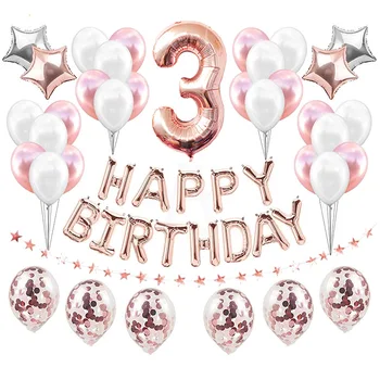 37pcs Nummer 3 Ballon Happy Birthday 3 År Gamle Baby Dreng Pige 3rd Party Dekorationer Tredje har jeg Tre Leverancer Blå Pink
