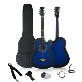 38 tommer Akustisk Guitar 6 String farve lindewood folk guitarra for begyndere med snor,capo strop, taske, plektre og pickguard