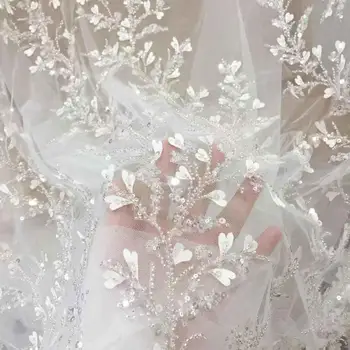 3D-beaded-laser cut blomster broderier og kniplinger stof af værftet for haute couture, prom kjole, brudekjole kjole 140cm bred