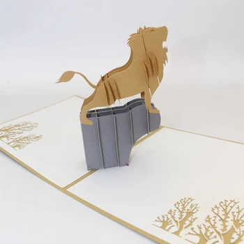 3D Laser Cut Håndlavet Tegnefilm Brølende Løve King Papir Invitation Hilsen Kort med Kuvert Børn fødselsdagsfest Kreativ Gave