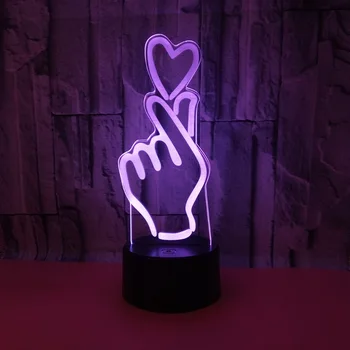 3D LED Nat Lys Lampe Kærlighed Gestus 7 Farverige Lys Touch RC bordlampe Valentinskort Dag Gave Med Fjernbetjening
