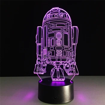 3D-Night Lights Plads Krigsskibe Robot LED bordlampe 7 Farver Skiftende Lys Dekoration bordlampe Kid Julegave