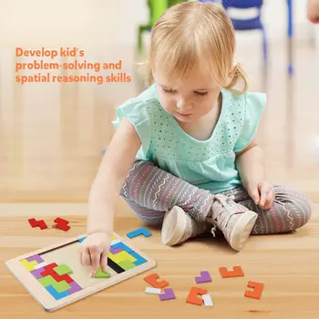 3D-Puslespil i Træ Tangram i Matematik Legetøj Tetris Spil til Børn i førskolealderen Magination Intellektuelle Pædagogisk Legetøj for Børn Gave