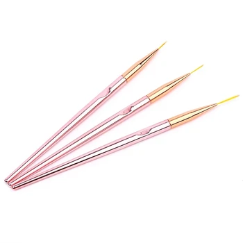 3pcs/set Steg Guld Nail Art Linie Maling Pensler Metal Håndtag Tynd Liner Tegning Pen DIY UV Gel Tips Manicure Design Tool Kits