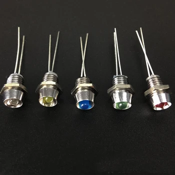 3V, 5V og 12V 24V 220V Metal Indikator 6mm LED Power Signal F5 Lampe Perler uden Ledning 10stk