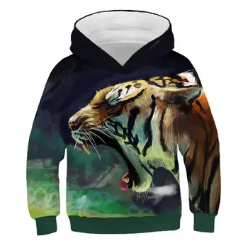 4-14 År Børn Tiger Sweatershirt Ny Vinter Tøj Drenge Piger Tegnefilm Varm Toppe Pullover Efteråret Børn, Dyr Hætteklædte