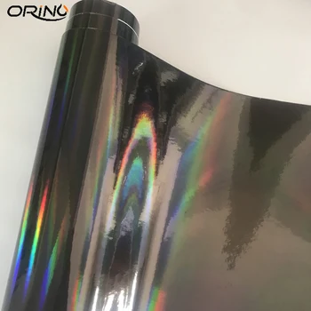 50cm x 300cm Sort Holografiske Chrome Wrap Rainbow Finish Roll DIY-Air-Release-Film