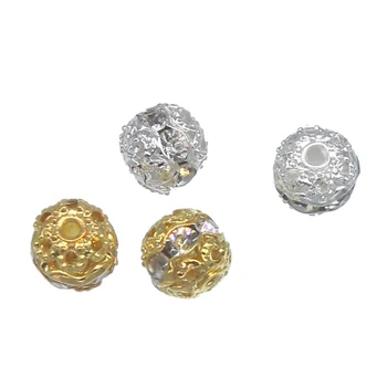 50stk 8 mm hul kugle, perlerne metal ornamenter bronze / guld / sølv forgyldt silke spacer perler til smykker produktion