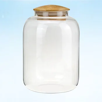 550ml Bambus Låg Candy Jar Høj Borosilicate Mad Korn Beholder Gennemsigtigt Glas Tank