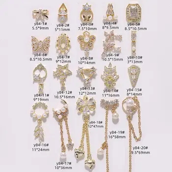 5pcs/masse 3D-Kæde Vedhæng Legering Nail Art Zircon Pearl metal manicure søm tilbehør, Smykker DIY Negle Dekorationer Søm charms