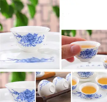 8stk sæt, fine bone china gongfu te sæt, keramisk gaiwan kinesiske te-sæt med skuffe, porcelæn kung fu te ceremoni, te rejse