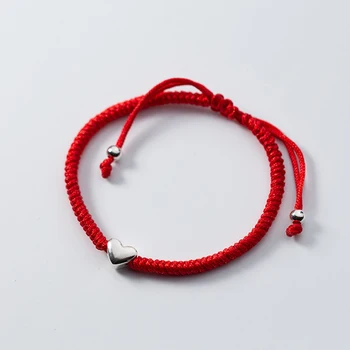 925 Sterling Sølv Hjerte Lucky Red Reb Armbånd Retro Rød Snor Tråd Charme Armbånd til Kvinder, Venskab, Mode Smykker