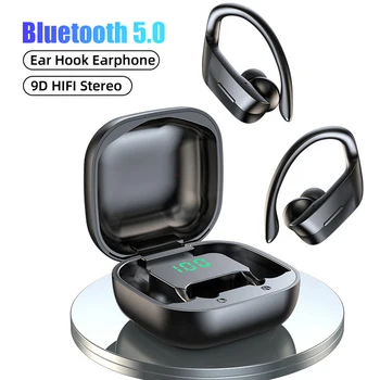 9D Hifi Stereo Sport Trådløse Hovedtelefoner TWS Bluetooth-5.0 Øretelefoner Vandtæt Hovedtelefon LED Display Øretelefon Øre Krog til Headset
